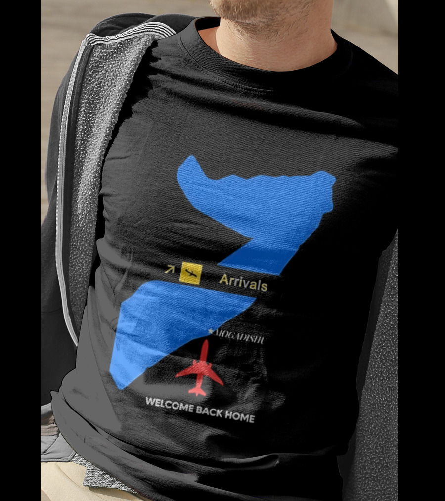 Arrivals Mogadishu Welcome Back Home Somalia Map Airplane T-Shirt