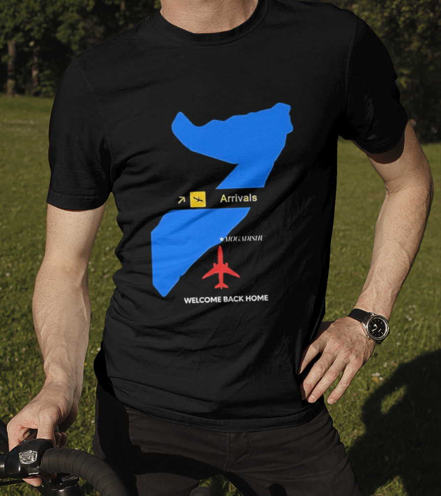 Arrivals Mogadishu Welcome Back Home Somalia Map Airplane T-Shirt