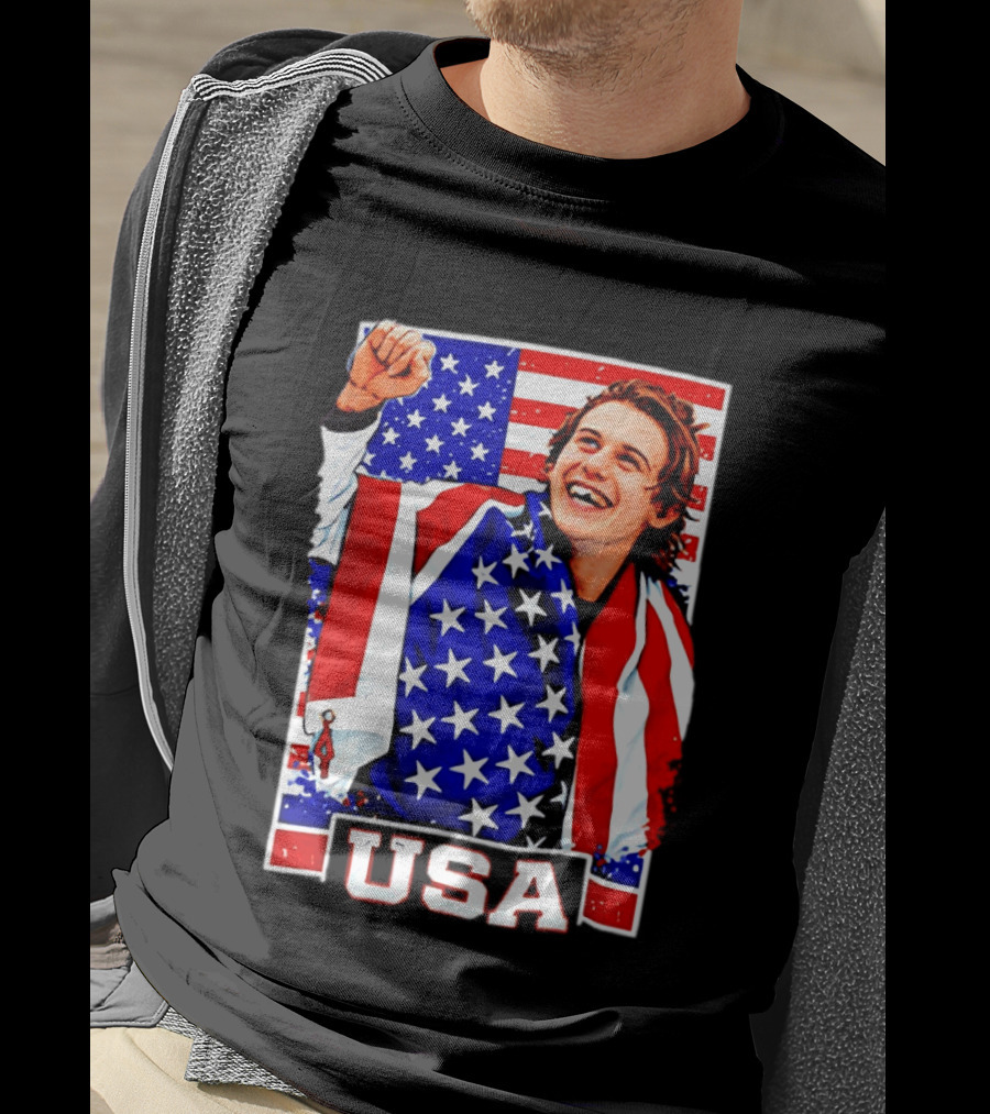 USA Flag Jack Hughes Olympic Hockey 2026 Golden Goal Celebration T-Shirt
