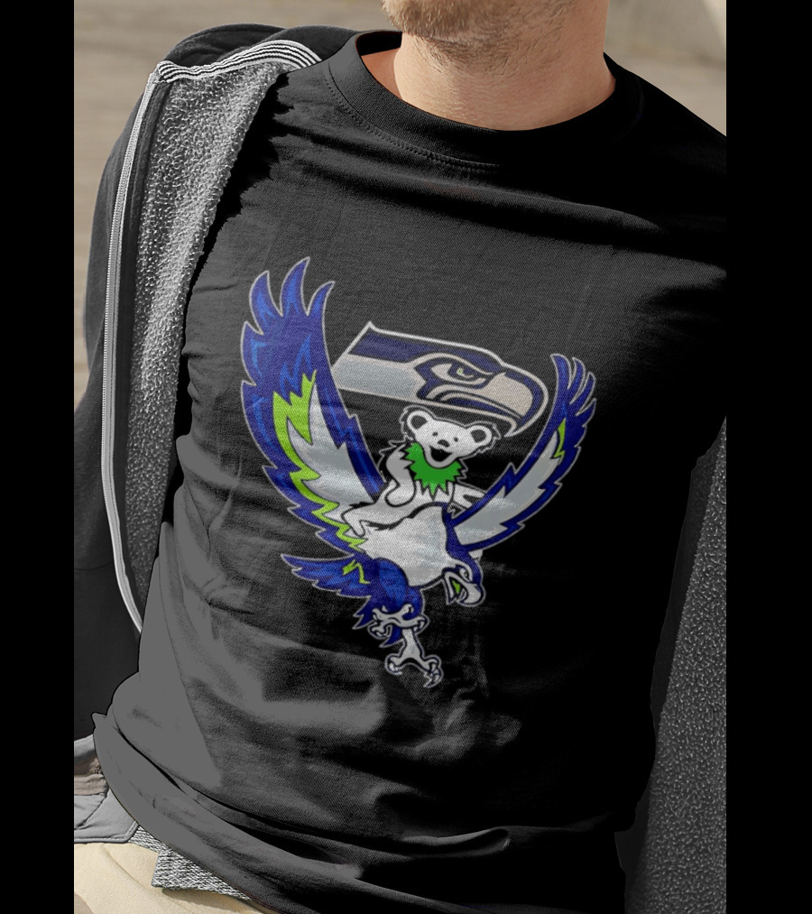 Seattle Seahawks Grateful Dead Bear Riding Seahawk Wings T-Shirt