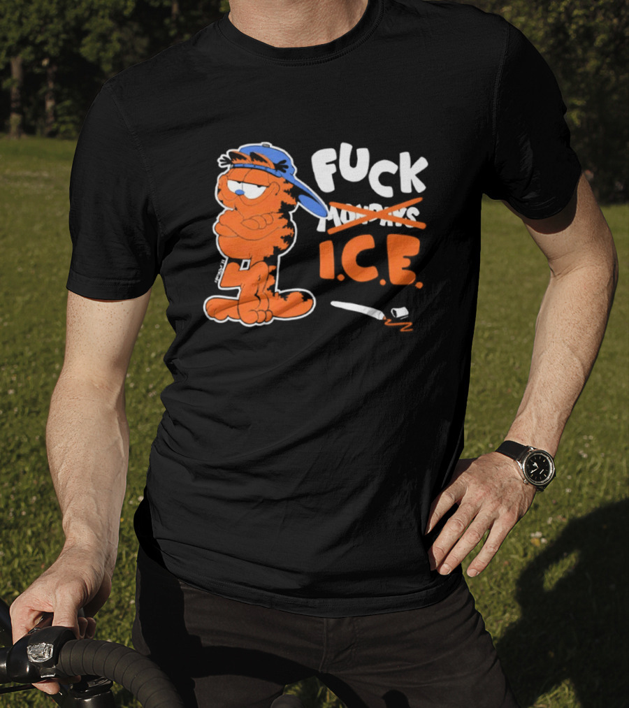 F*** ICE Orange Cat With Blue Hat T-Shirt