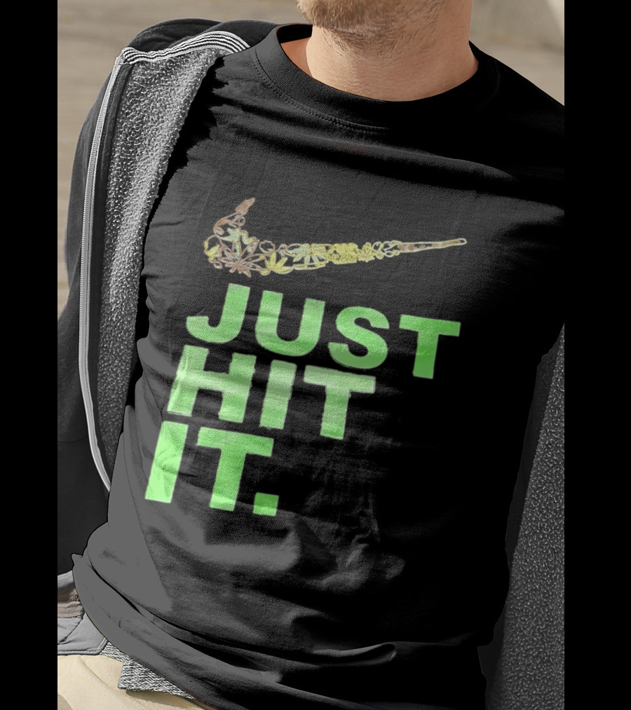 Just Hit It Classic Swoosh Flaming Bat Baseball T-Shirt