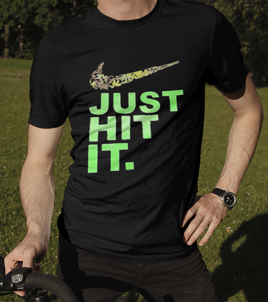 Just Hit It Classic Swoosh Flaming Bat Baseball T-Shirt