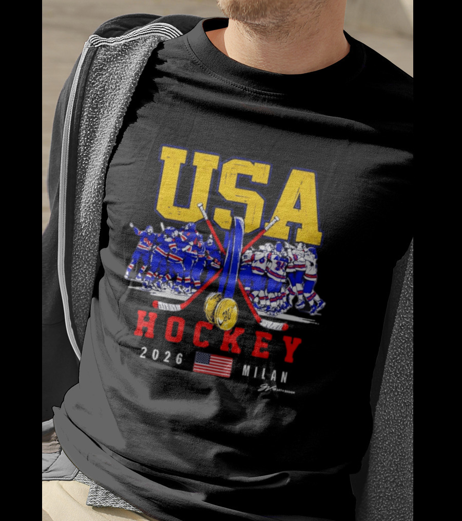 USA Hockey Team 2026 Gold Medal Milan Olympics Celebration USA Flag T-Shirt