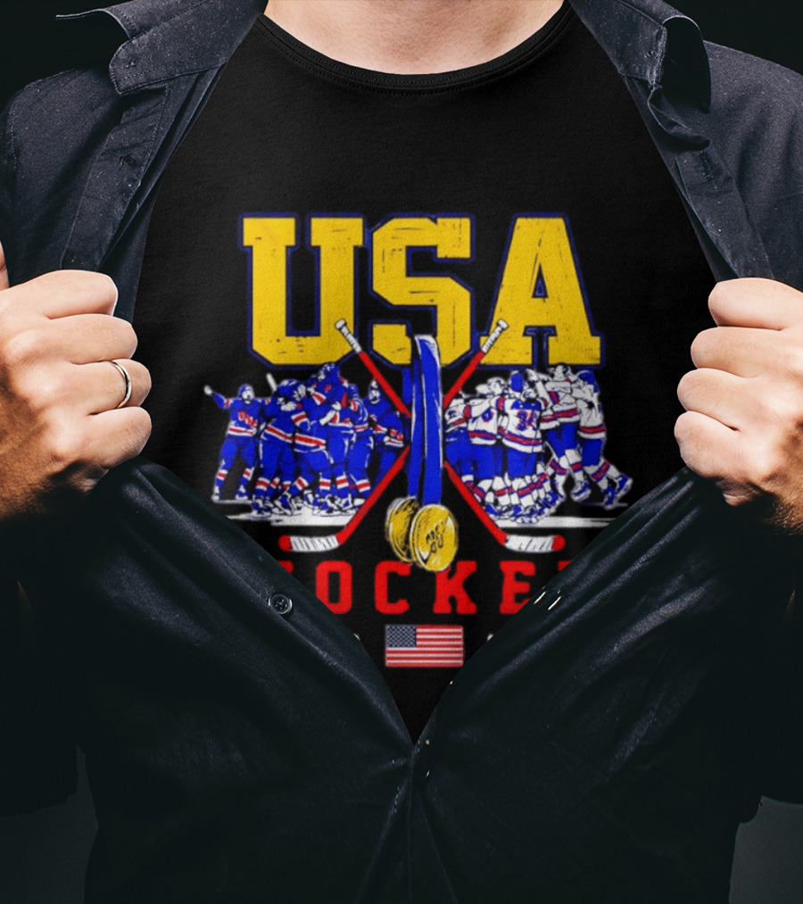 USA Hockey Team 2026 Gold Medal Milan Olympics Celebration USA Flag T-Shirt