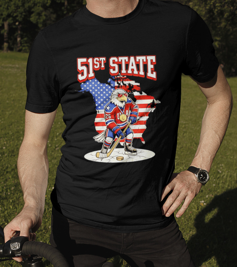 USA Team 51st State Hockey Eagle 26 Gold Medal T-Shirt