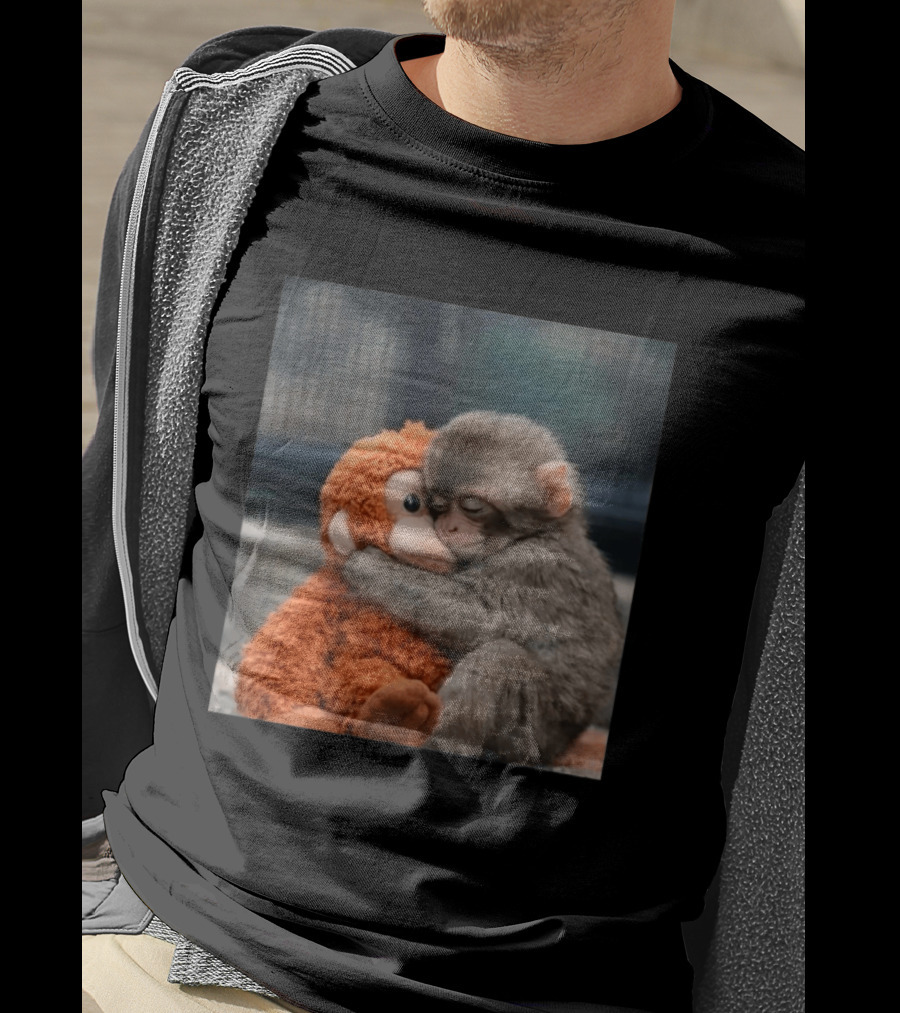 Punch Monkey Cute Baby Monkey Hugging Stuffed Toy T-Shirt