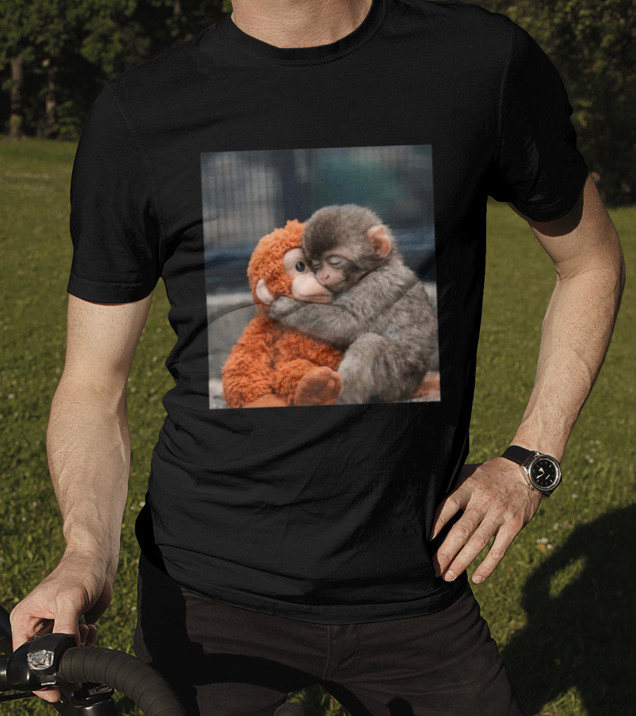 Punch Monkey Cute Baby Monkey Hugging Stuffed Toy T-Shirt