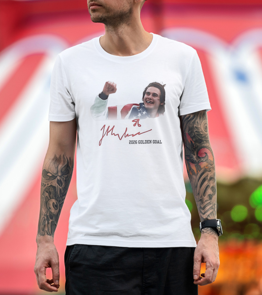 Jack Hughes USA Flag 2026 Golden Goal Celebration T-Shirt