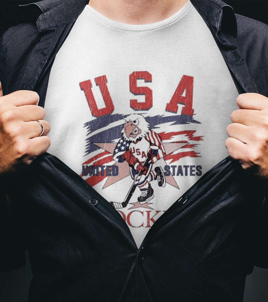USA Hockey United States Flag Stars And Sticks Bird Player T-Shirt