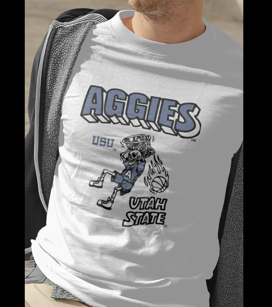 Utah State Aggies Skeleton USU Basketball Dunk T-Shirt