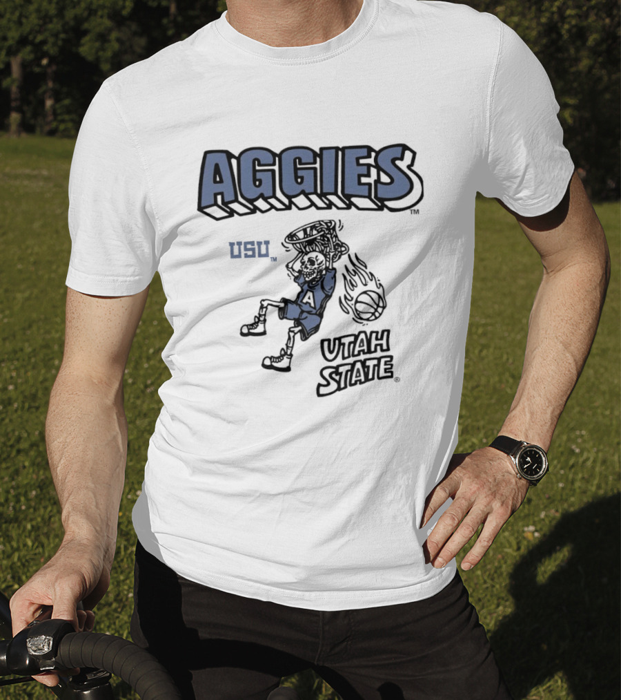 Utah State Aggies Skeleton USU Basketball Dunk T-Shirt
