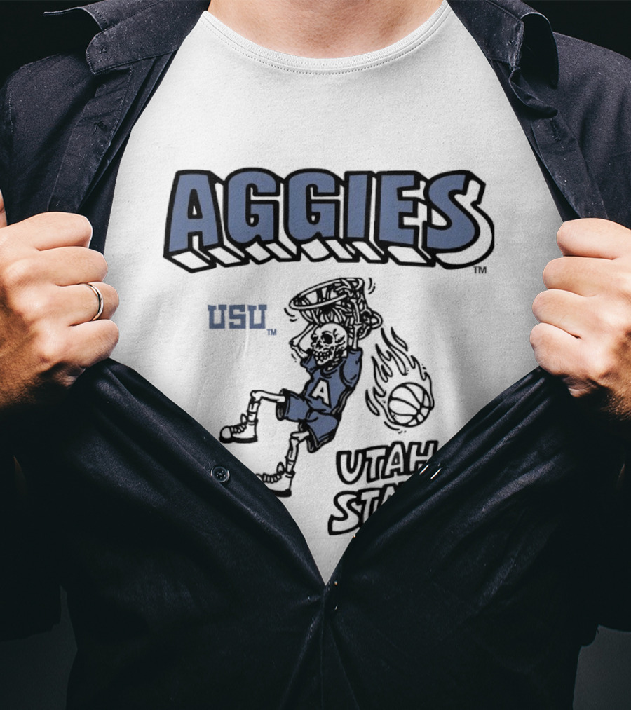 Utah State Aggies Skeleton USU Basketball Dunk T-Shirt