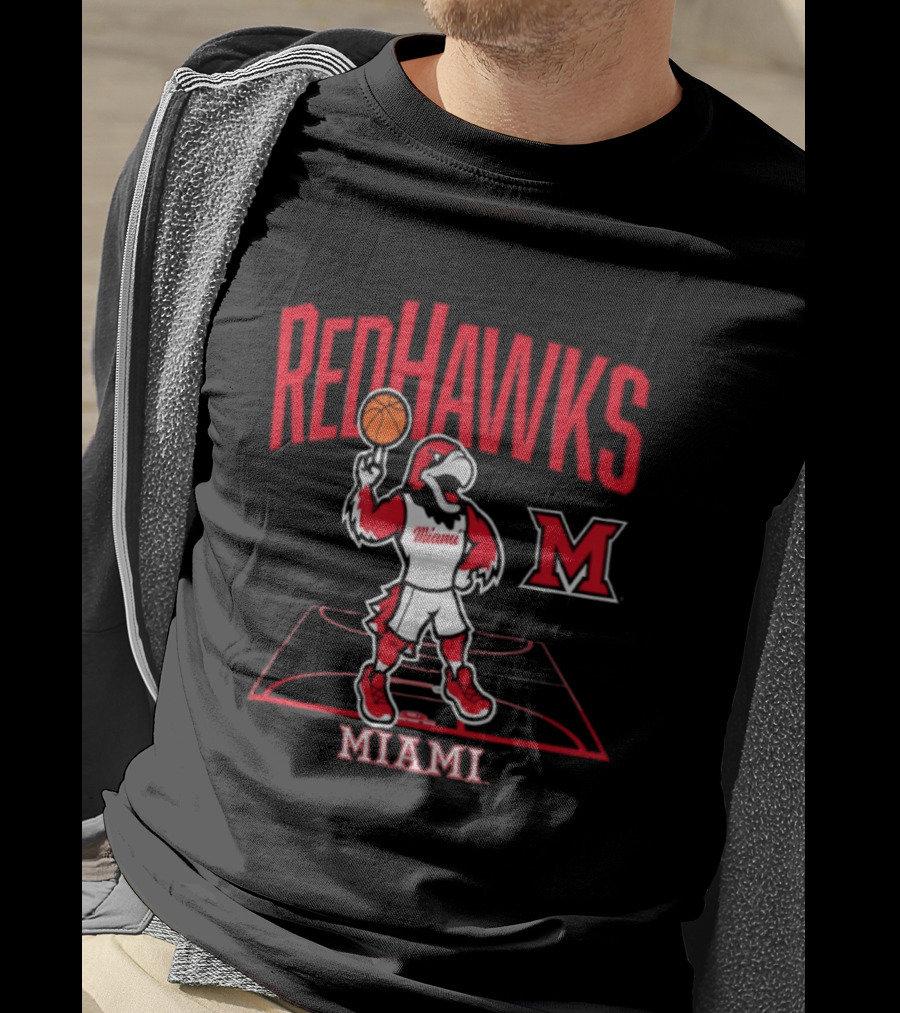 Miami RedHawks Basketball Mascot Court T-Shirt
