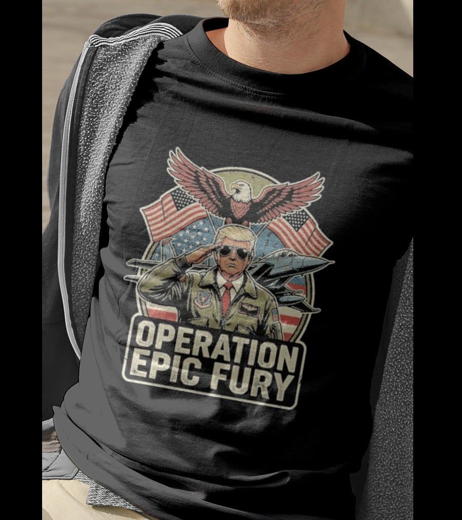Operation Epic Fury American Flag Eagle Wings Salute Jet T-Shirt