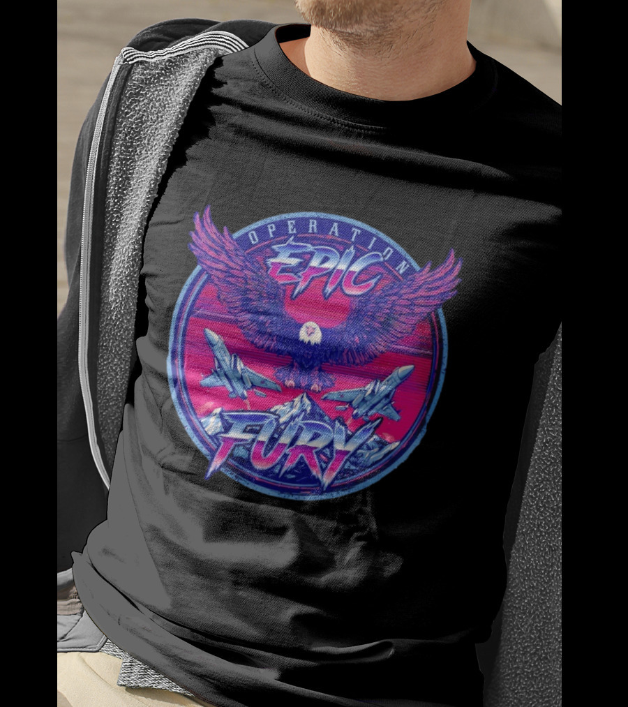 Operation Epic Fury Eagle Fighter Jets Mountain Circle T-Shirt