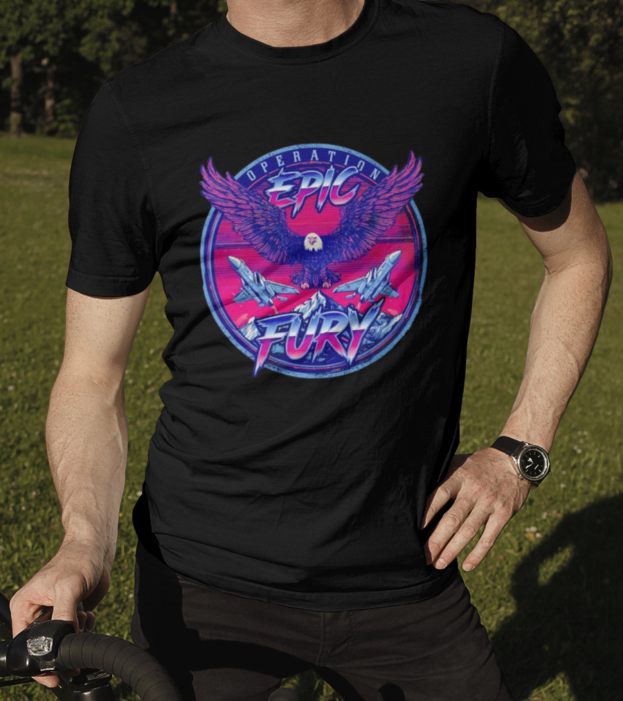 Operation Epic Fury Eagle Fighter Jets Mountain Circle T-Shirt