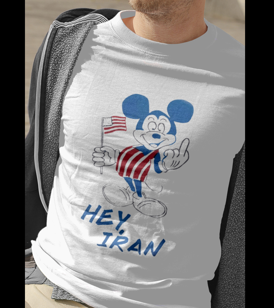 Mickey Mouse Hey Iran Middle Finger USA Flag T-Shirt