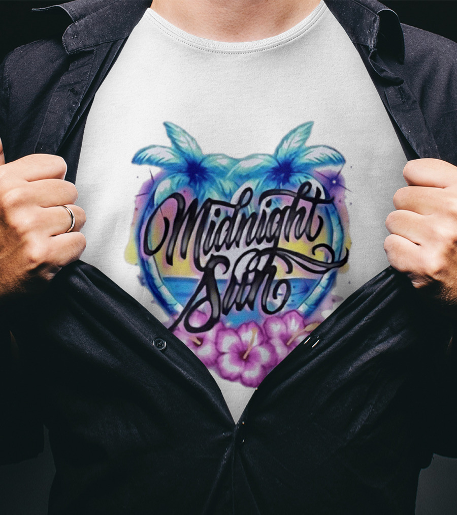 Midnight Sun Tropical Vibes Palm Trees And Hibiscus T-Shirt