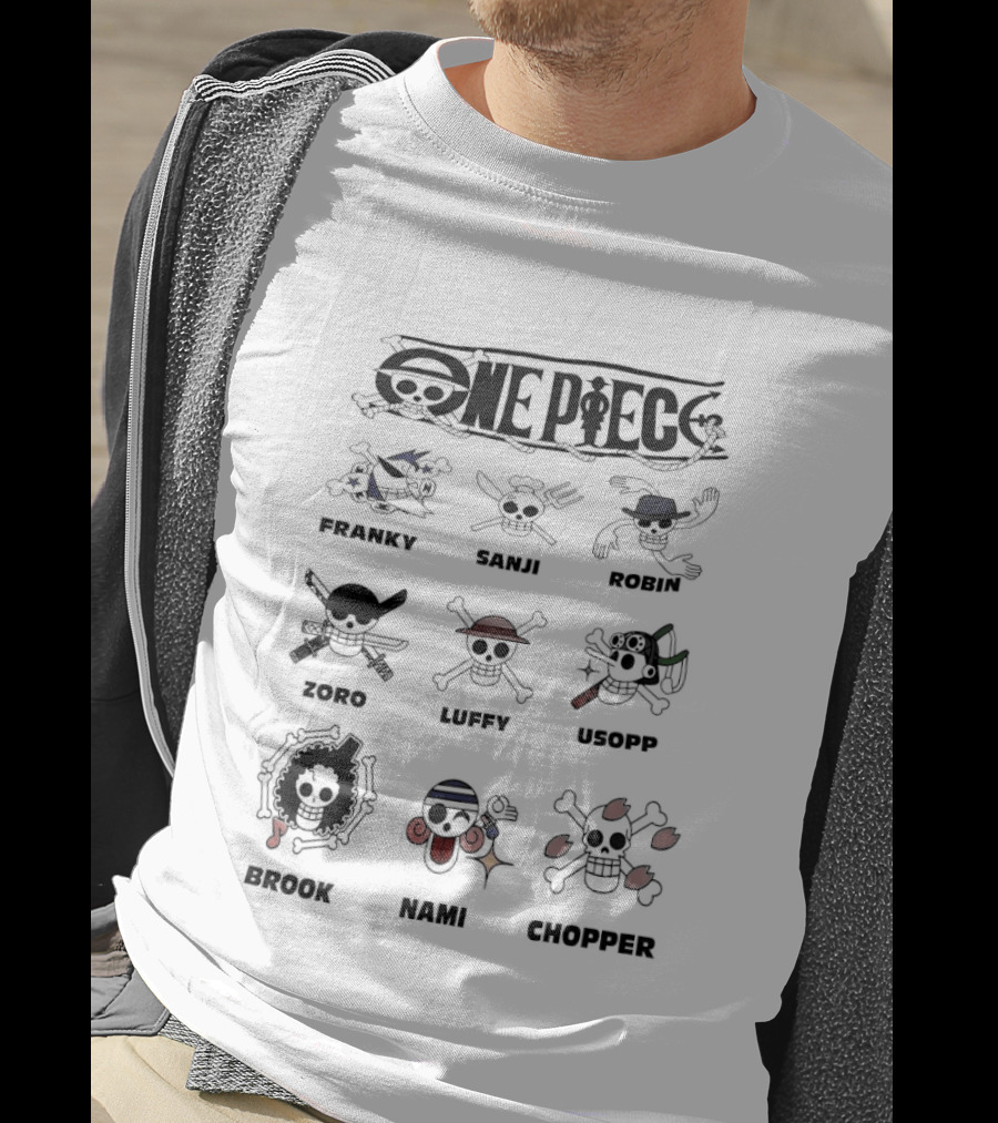 One Piece Straw Hat Crew Jolly Rogers Luffy Zoro Chopper Anime Flag Names T-Shirt