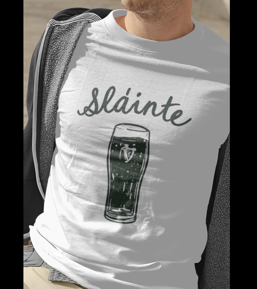 Slainte St Patrick's Day Beer Glass With Shamrock T-Shirt