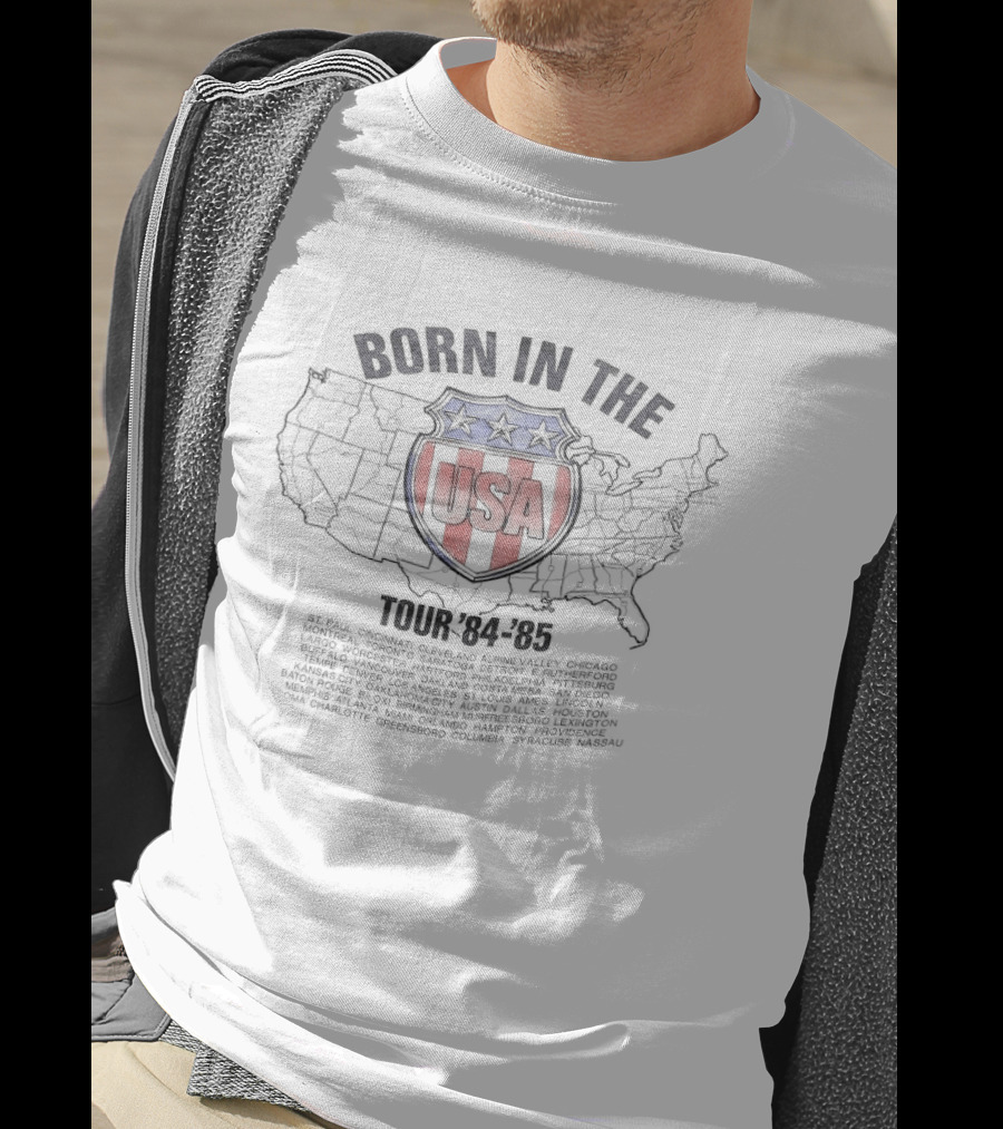 Born In The USA Tour 84 85 Map USA Shield T-Shirt