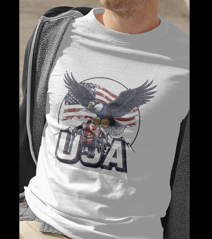 USA Eagle Ice Hockey Olympic Medals 1980 2026 American Flag T-Shirt