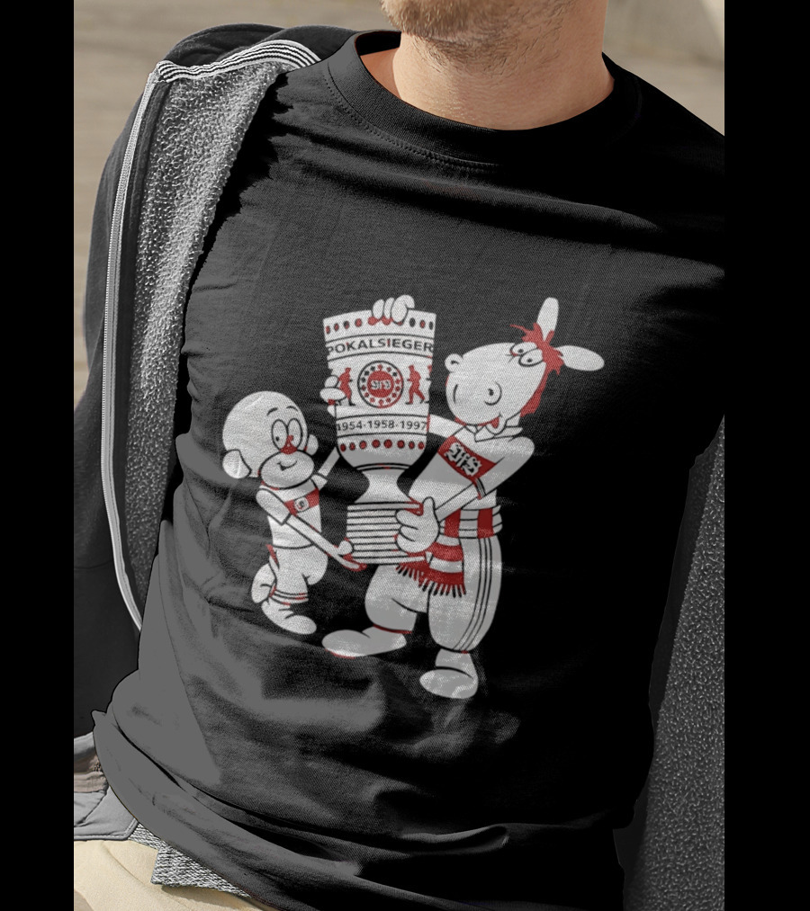 VfB Pokal Affle Und Pferdle Cartoon Celebrating Trophy T-Shirt