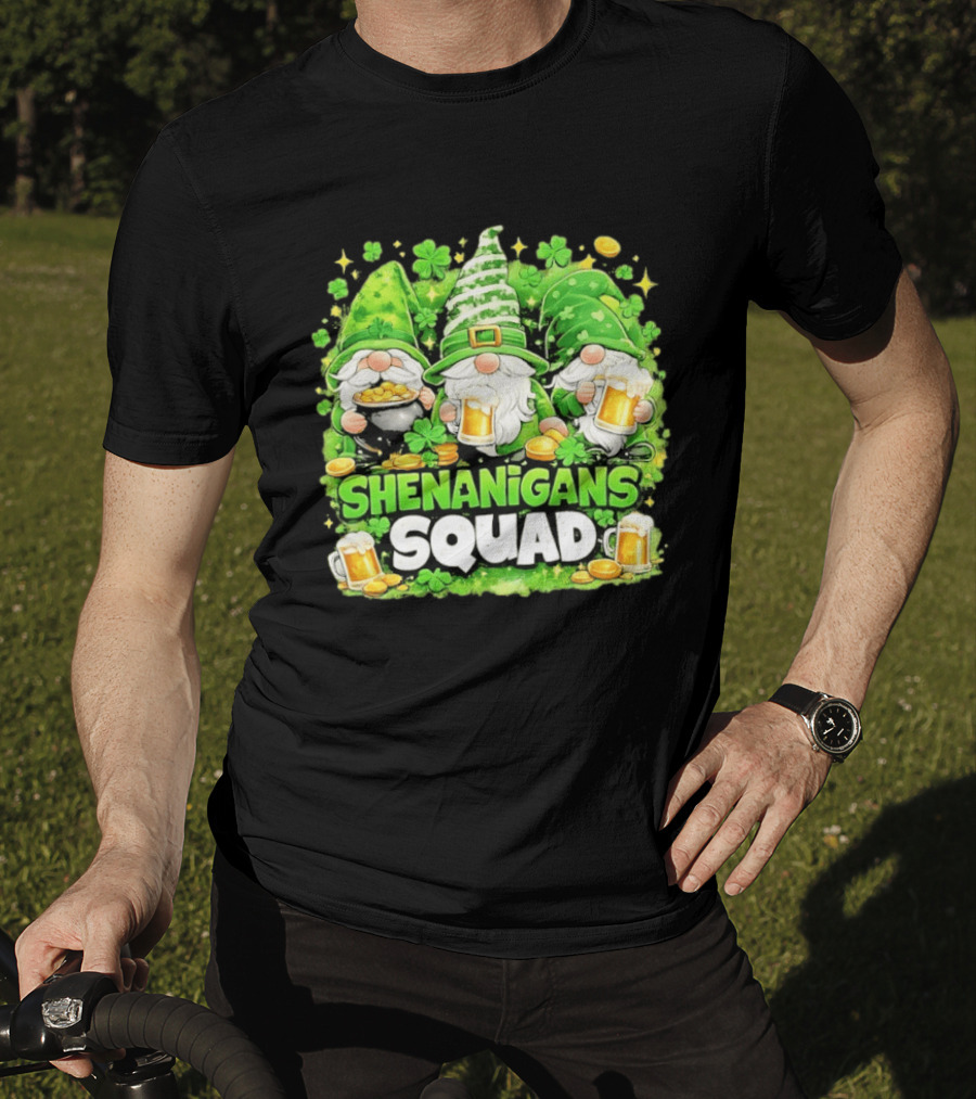 Shenanigans Squad St Patrick's Day Irish Gnomes Beer S And Clover Coins T-Shirt