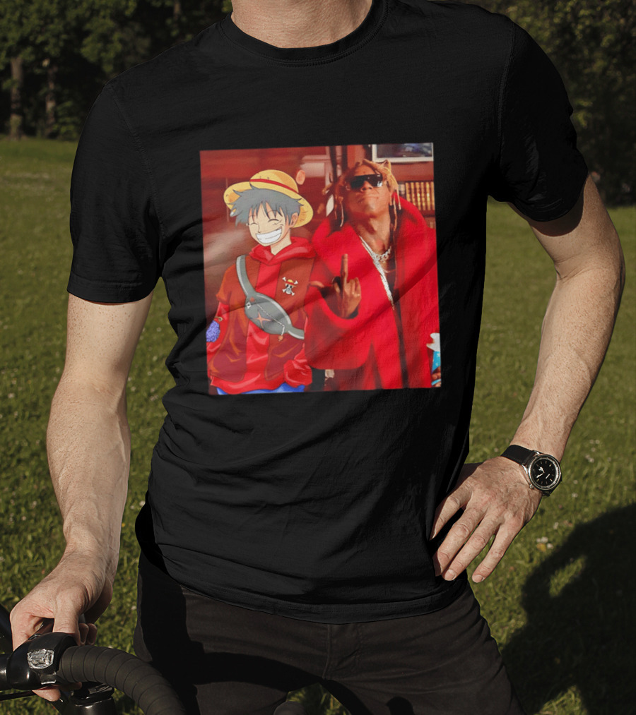 Lil Gum Monkey D. Luffy And Rapper Red Coat Outfit Fusion T-Shirt