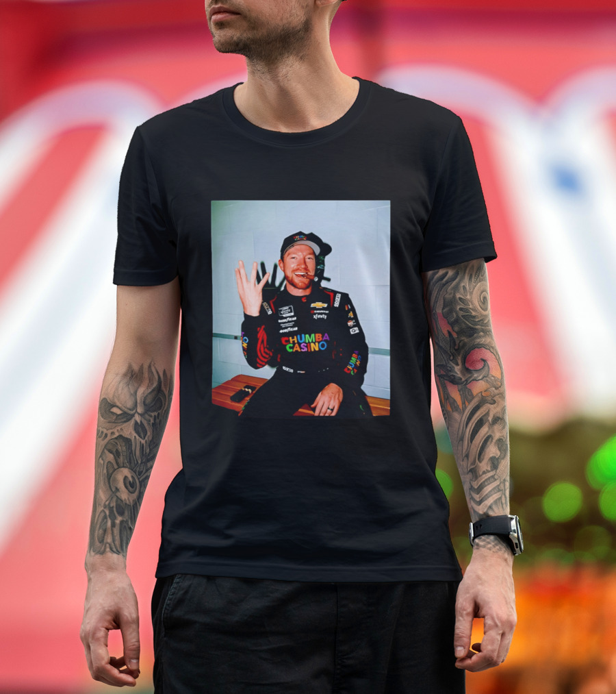 Tyler Reddick Three Peat Chumba Casino Racing Suit And Cigar Celebration T-Shirt