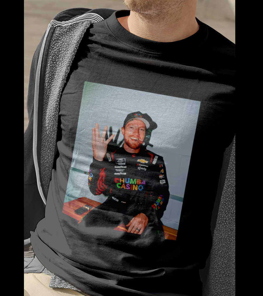 Tyler Reddick Three Peat Chumba Casino Racing Suit And Cigar Celebration T-Shirt
