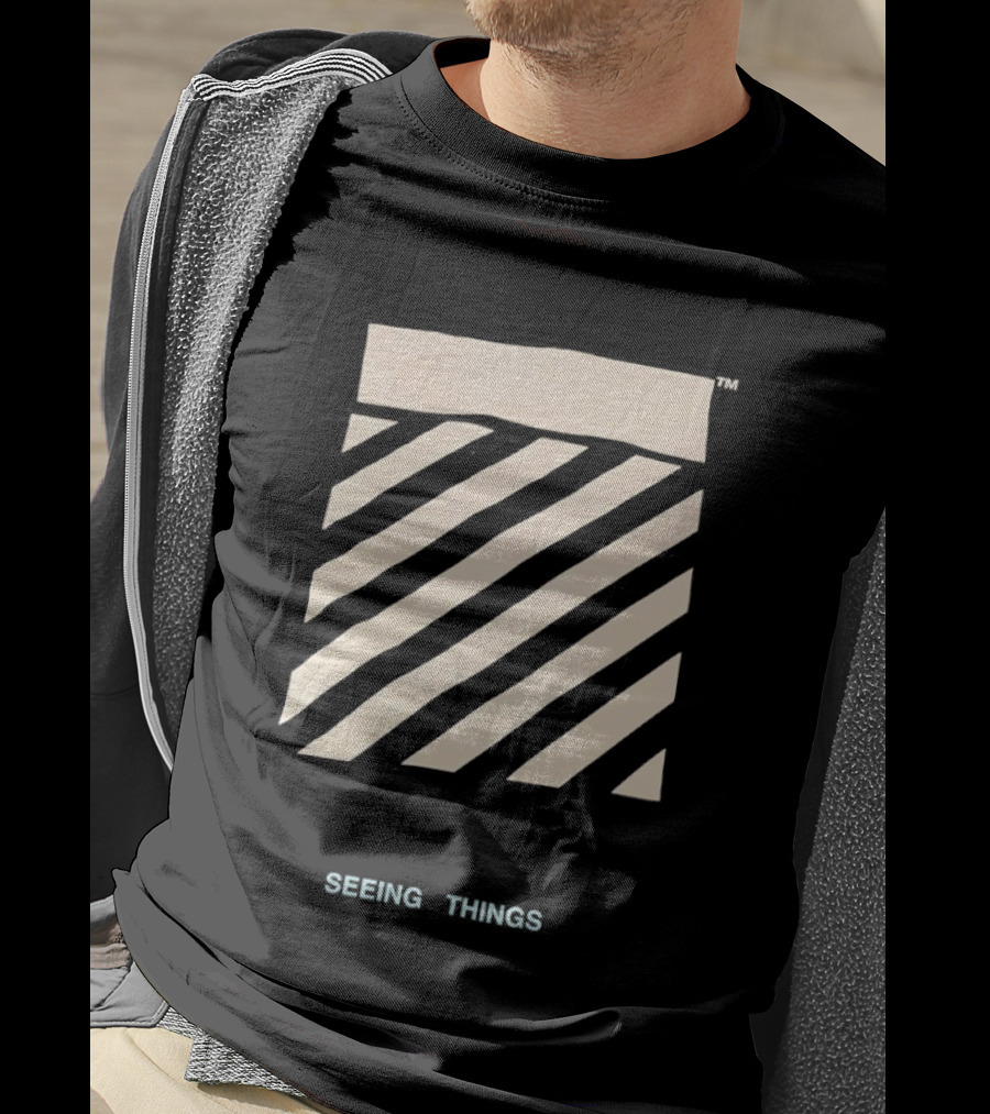 Off White Seeing Things Beige Diagonal Stripes T-Shirt
