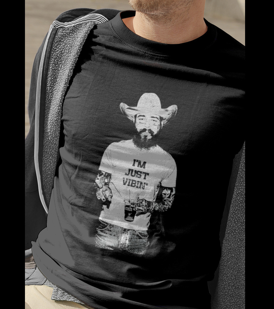 Post Malone Western Posty Cowboy Hat I'm Just Vibin T-Shirt