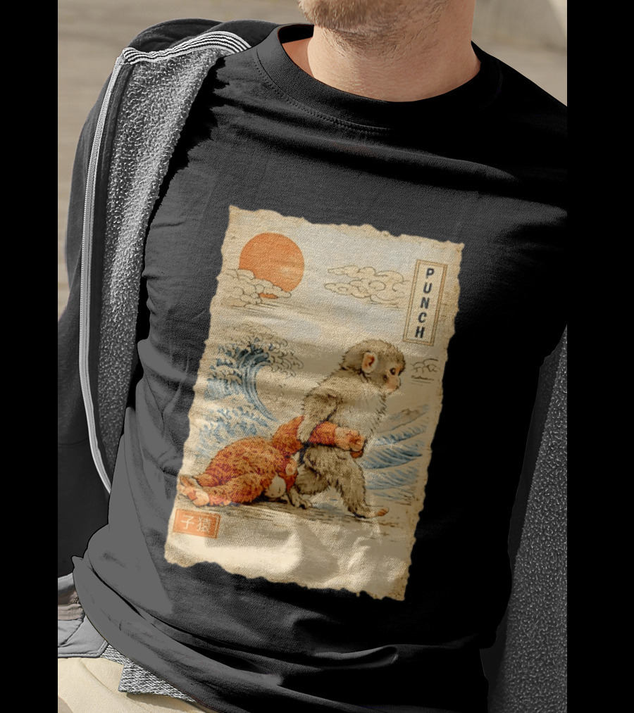 Punch Monkey Ukiyo E Wave Sun Kanji T-Shirt