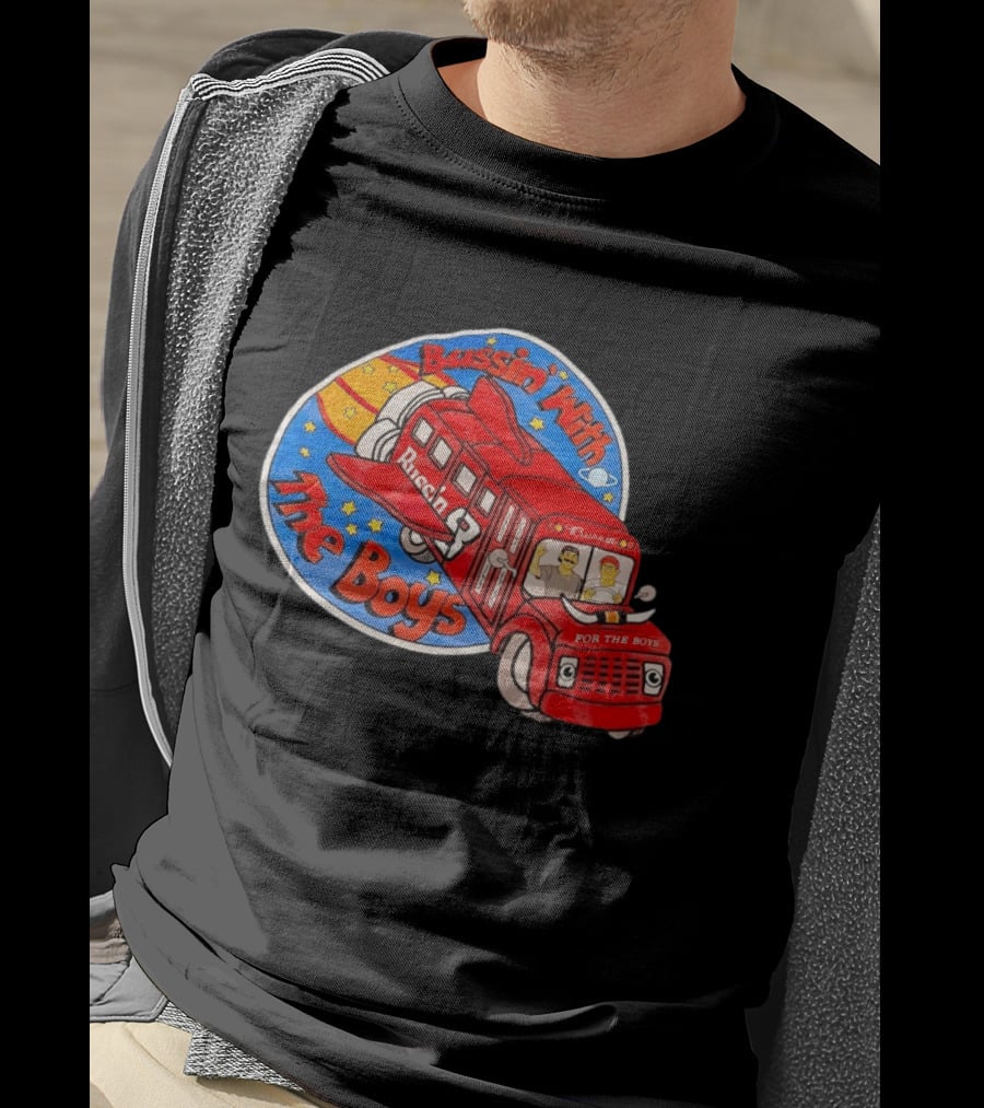Bussin With The Boys Rocket Bus Adventure Retro Cartoon T-Shirt