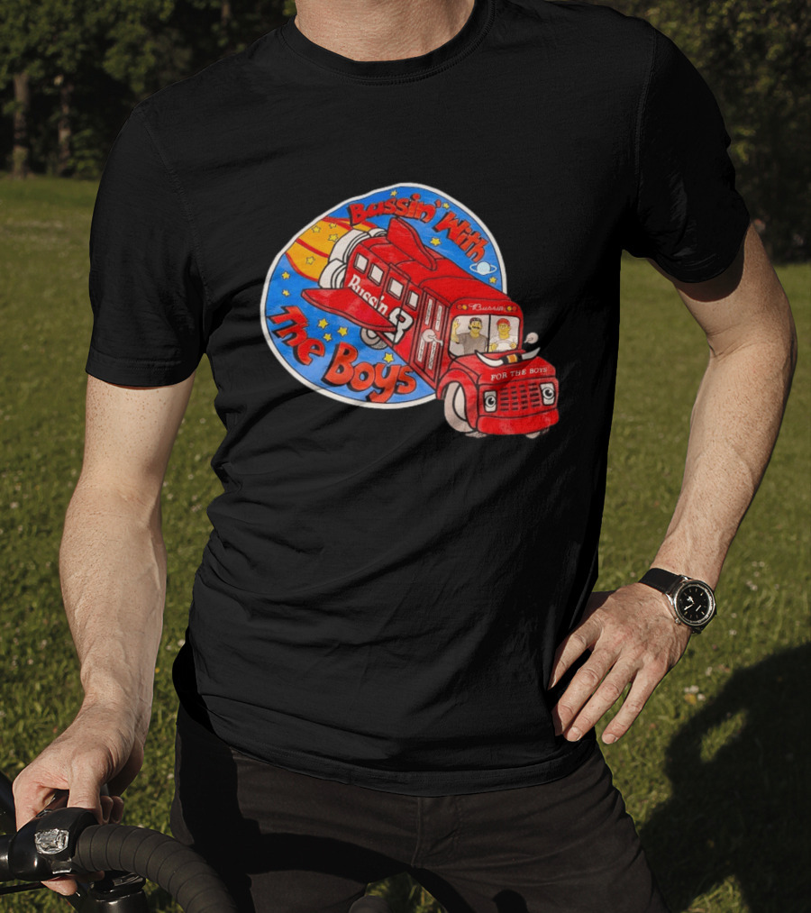 Bussin With The Boys Rocket Bus Adventure Retro Cartoon T-Shirt