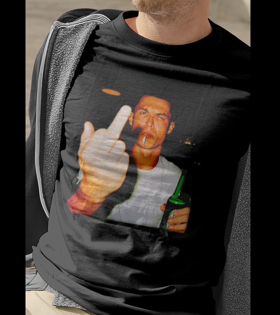 Cristiano Ronaldo Middle Finger Smoking Drinking After Hours T-Shirt