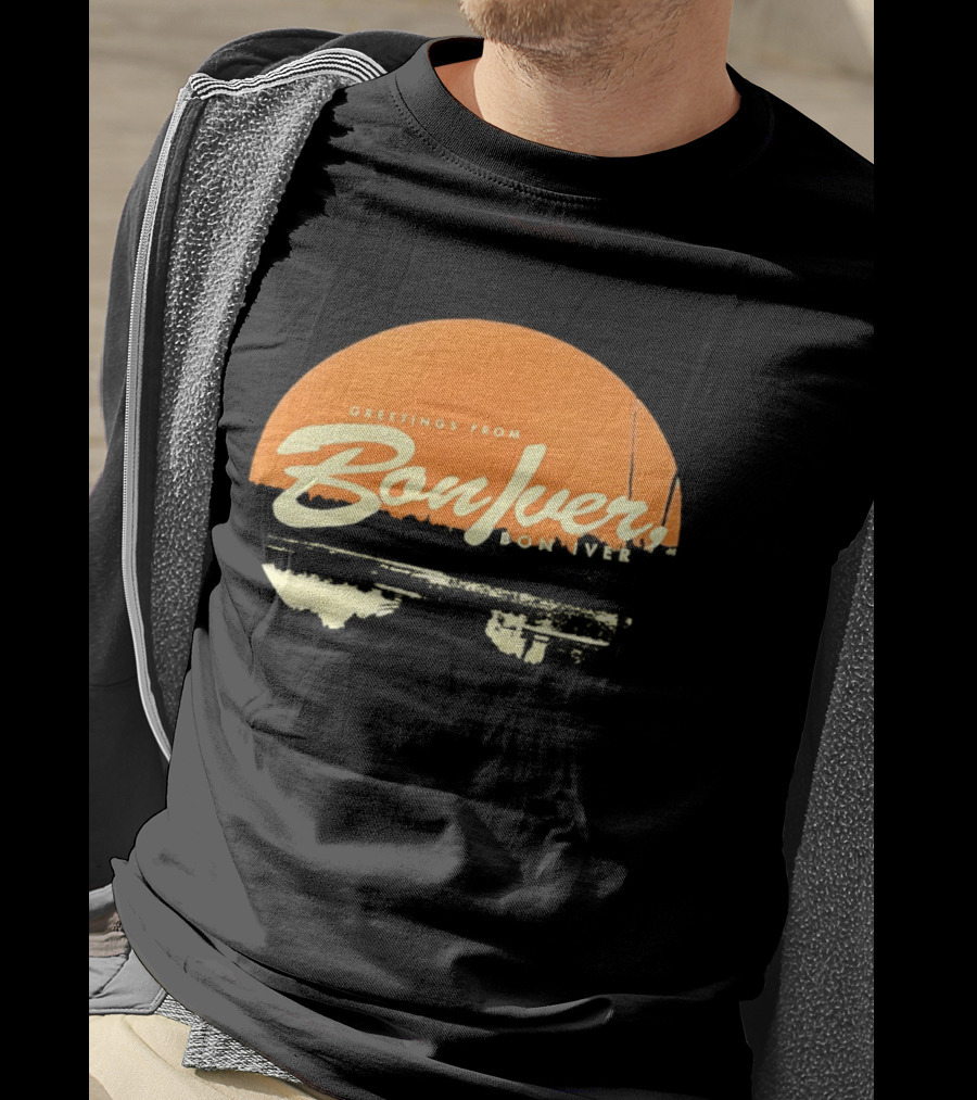 Greetings From Bon Iver Boniver Text Semi Circle Orange T-Shirt