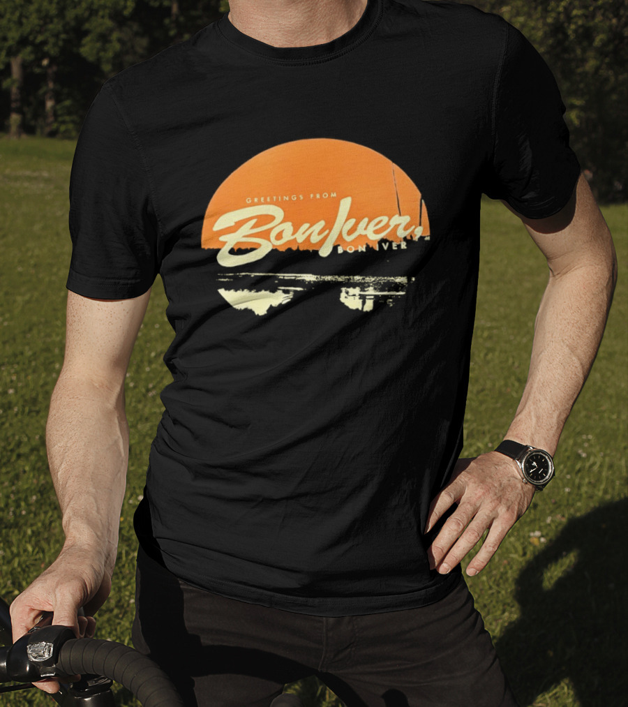 Greetings From Bon Iver Boniver Text Semi Circle Orange T-Shirt