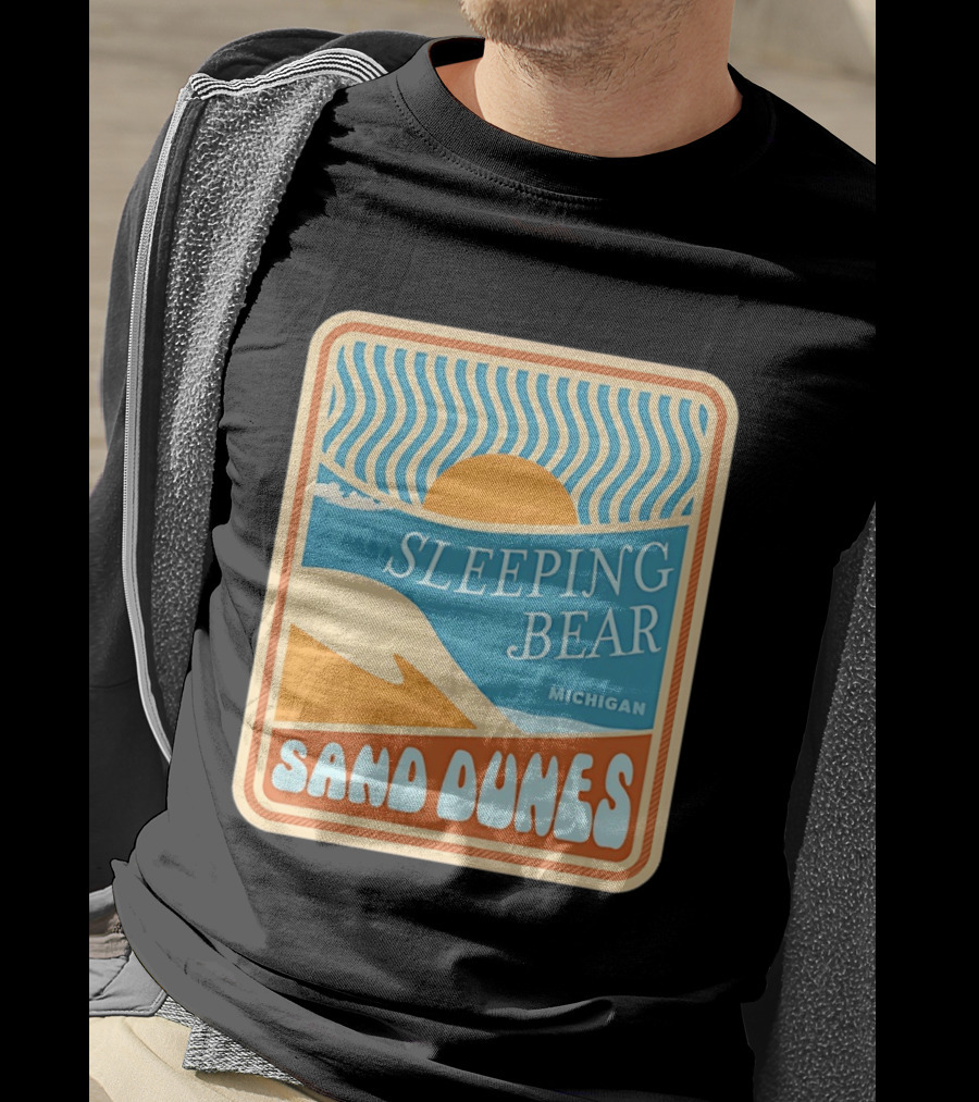 Sleeping Bear Michigan Sand Dunes Retro Sunset Scenic T-Shirt