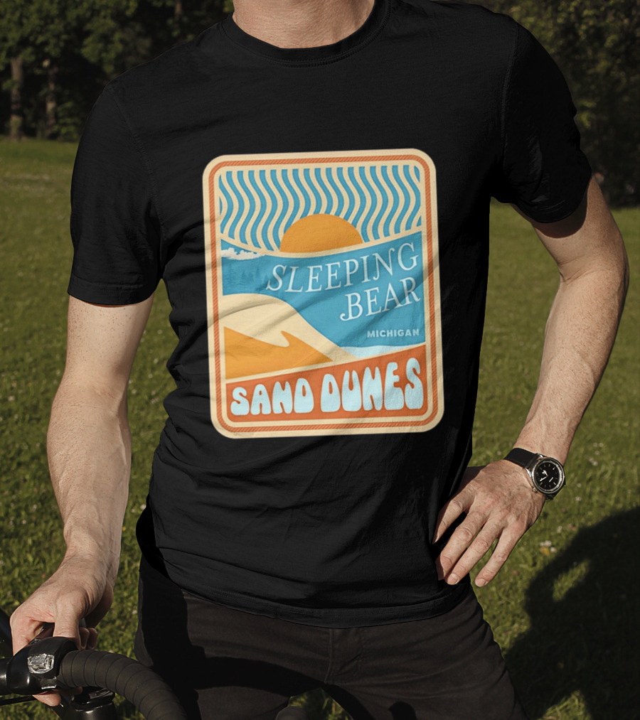 Sleeping Bear Michigan Sand Dunes Retro Sunset Scenic T-Shirt
