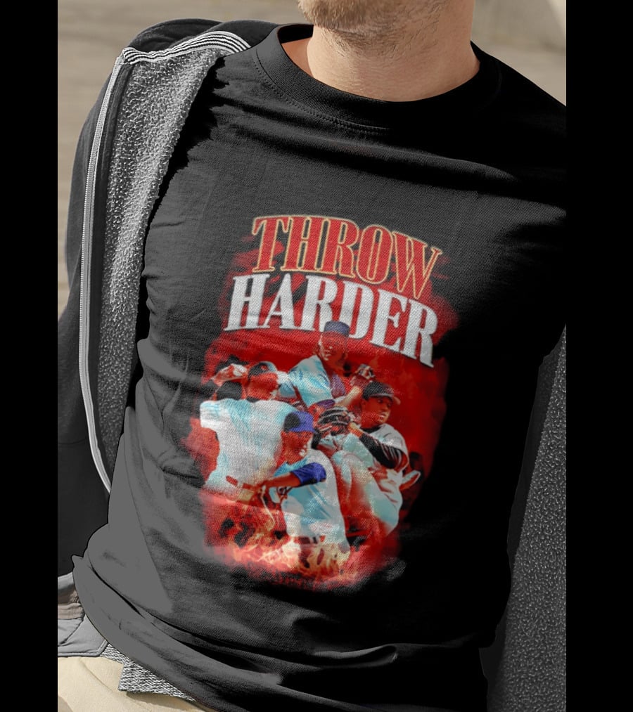 Throw Harder Baseball Players With Fire T-Shirt