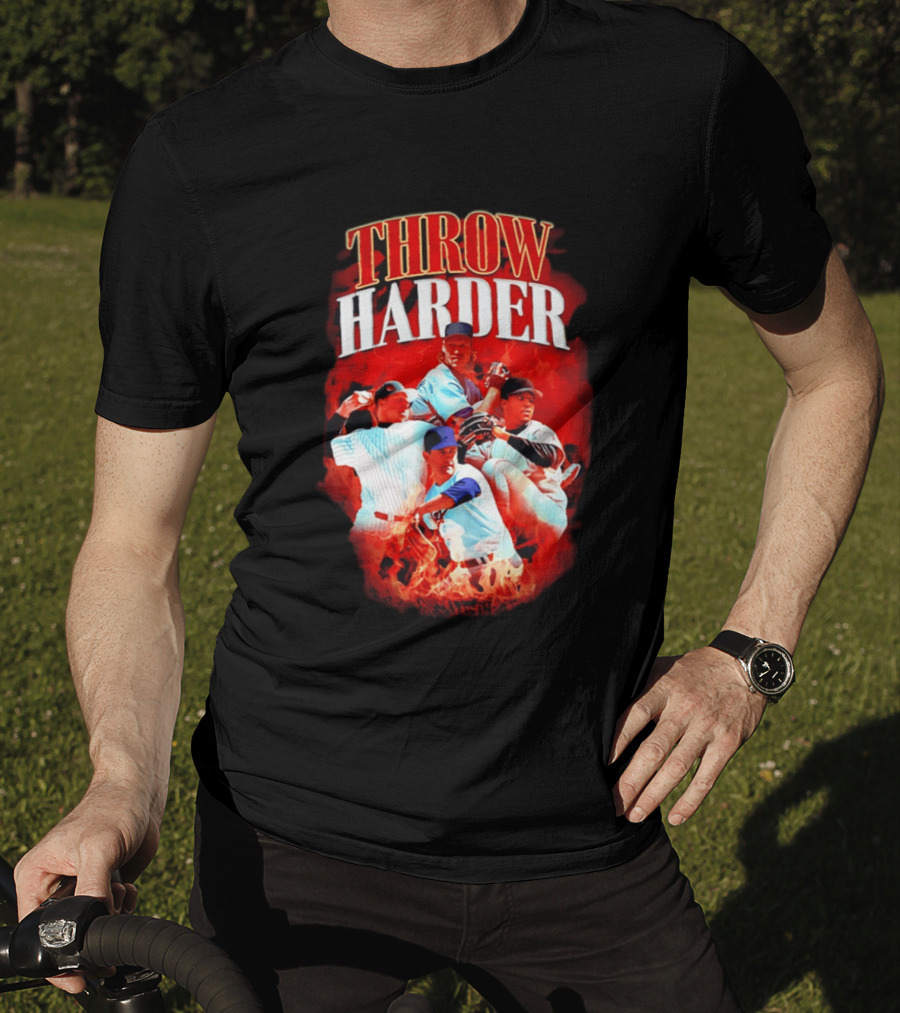 Throw Harder Baseball Players With Fire T-Shirt