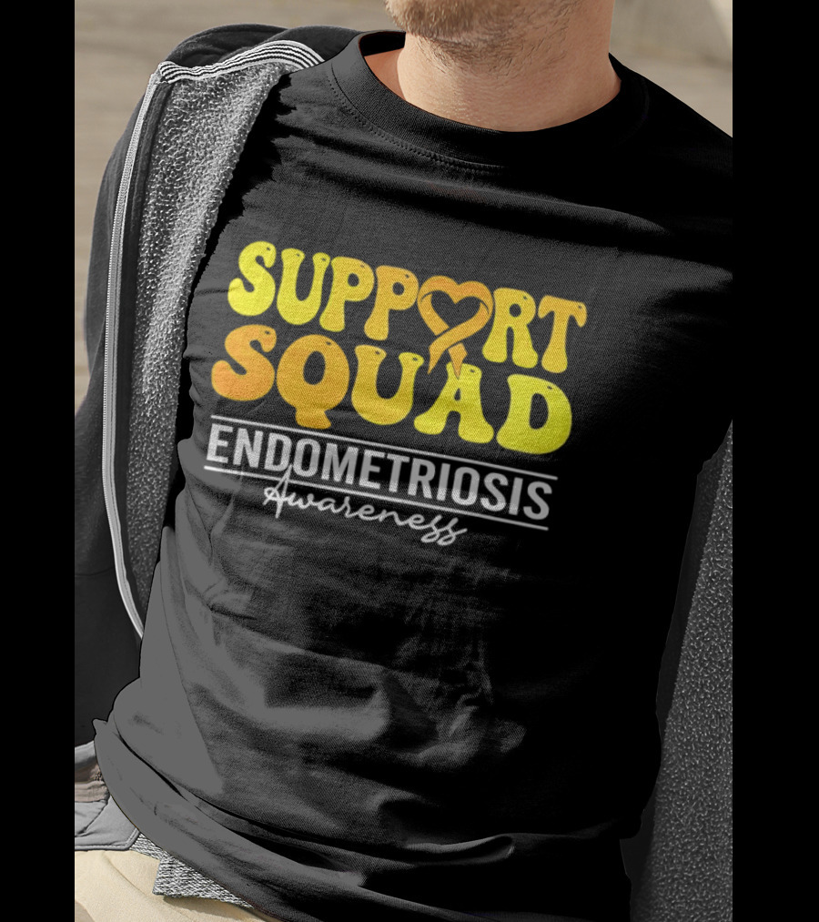 Support Squad Endometriosis Awareness Yellow Ribbon Heart T-Shirt
