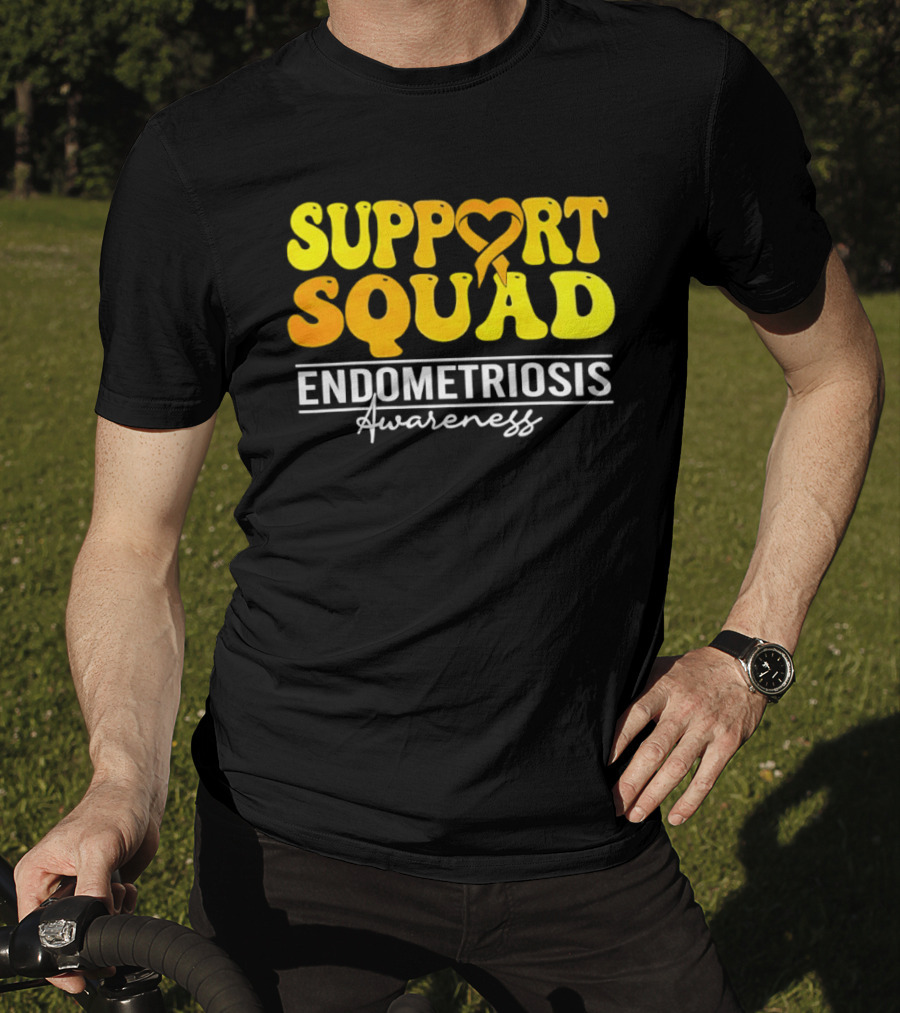 Support Squad Endometriosis Awareness Yellow Ribbon Heart T-Shirt