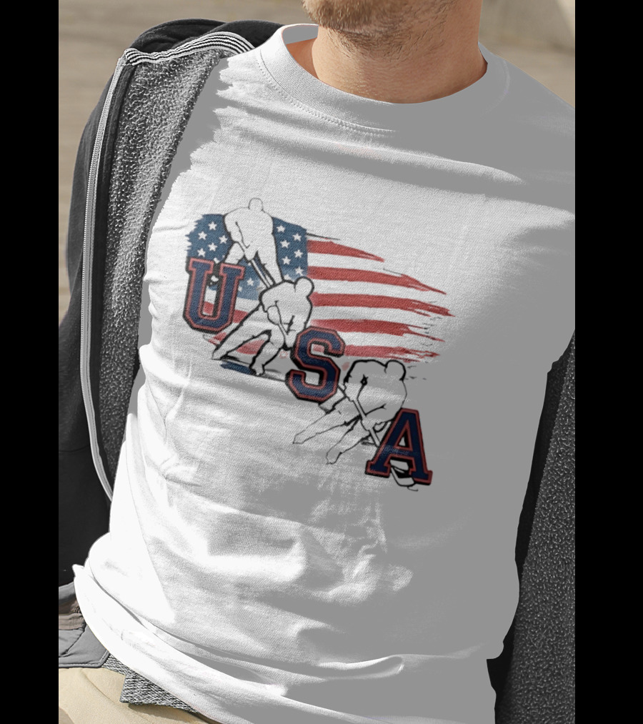 USA Olympic Gold Medal Hockey American Flag Hockey Players T-Shirt