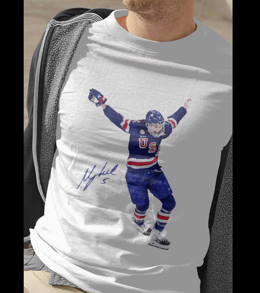 USA Team Hockey Megan Keller Blue Uniform Celebration T-Shirt