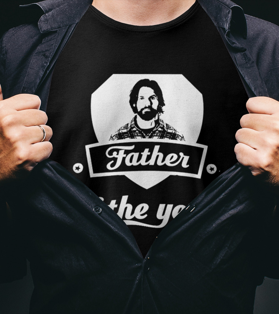 Father Of The Year Beard Plaid Shield Stars T-Shirt