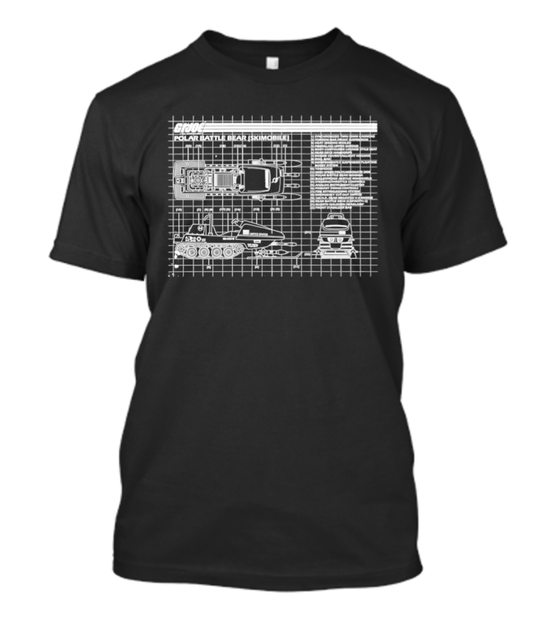 GI Joe Polar Battle Bear Skimobile Blueprint Vintage 1983 Blue Grid T-Shirt